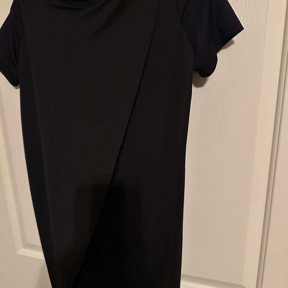 TwentySix Black Short-Sleeve High-Neck Mini Dress with Asymmetric Front